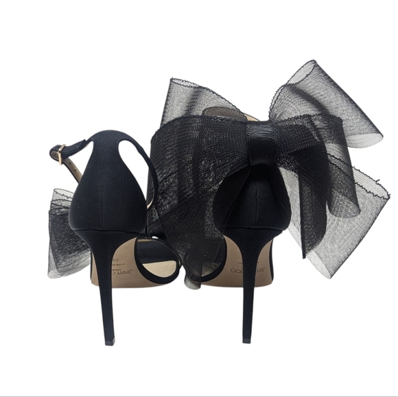NIB Jimmy Choo Black Aveline 100 Bow Stiletto Heel Sandal Size 39.5 - Picture 2 of 8
